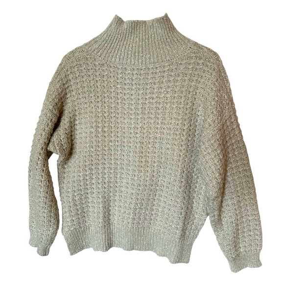 Karisma | Ivory & Cream Chunky Knit Mock Neck Sweater Size Small/Medium - Picture 2 of 8